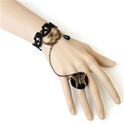 Gothic Black Floral Lace Wristband Masker Charms Bracelet with Butterfly Ring J18115