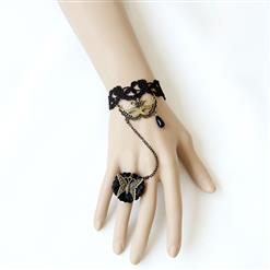 Gothic Black Floral Lace Wristband Masker Charms Bracelet with Butterfly Ring J18115