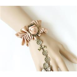 Victorian Style Champagne Wristband Rose Bracelet with Ring J18116