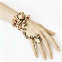 Vintage Lace Bracelet, Gothic Rose Bracelet, Cheap Wristband, Gothic White Lace Bracelet, Victorian Floral Lace Bracelet, Retro White Floral Lace Wristband, Bracelet with Ring, #J18116