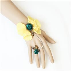 Victorian Style Flower Wristband Rose Bracelet with Ring J18117