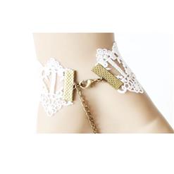 Retro White Lace Wristband Champagne Gem Embellished Bracelet with Ring J18120