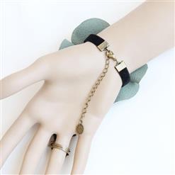 Vintage Black Velvet Wristband Green Bowknot Embellished Bracelet with Ring J18121