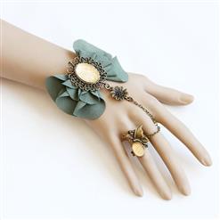 Vintage Black Velvet Wristband Green Bowknot Embellished Bracelet with Ring J18121