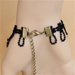 Gothic Black Lace Wristband Rose Spider Embellished Bracelet with Ring J18124