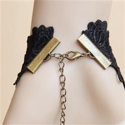 Gothic Black Lace Wristband Tigrine Time Gem Embellished Bracelet with Ring J18128
