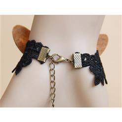 Gothic Black Lace Wristband Butterfly Champagne Gem Embellished Bracelet with Ring J18143