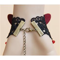 Gothic Black Lace Wristband Red Butterfly Gem Embellished Bracelet with Ring J18161