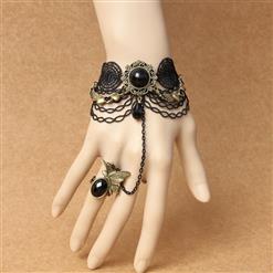 Vintage Lace Bracelet, Gothic Rose Bracelet, Cheap Wristband, Gothic Black Lace Bracelet, Victorian Floral Lace Bracelet, Retro Black Floral Lace Wristband, Bracelet with Ring, #J18166