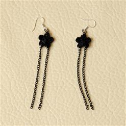 Retro Little Black Flower Long Tassels Earrings J18428
