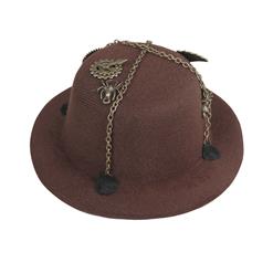 Steampunk Bronze Metallic Gear and Chain Masquerade Costume Bowler-hat Hair Clip J19524