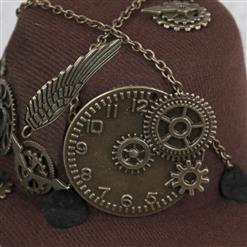 Steampunk Bronze Metallic Gear and Chain Masquerade Costume Bowler-hat Hair Clip J19524