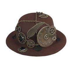 Steampunk Bronze Metallic Gear and Chain Masquerade Costume Bowler-hat Hair Clip J19524