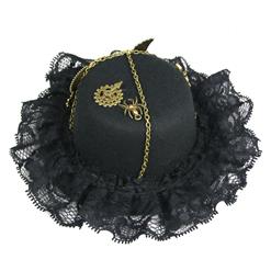 Victorian Gothic Black Lace and Bronze Gear Masquerade Costume Bowler-hat Hair Clip J19525