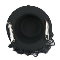 Victorian Gothic Black Lace and Bronze Gear Masquerade Costume Bowler-hat Hair Clip J19525