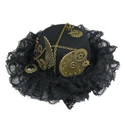 Victorian Gothic Black Lace and Bronze Gear Masquerade Costume Bowler-hat Hair Clip J19525