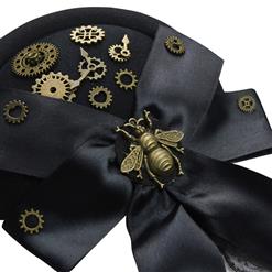 Victorian Gothic Black Lace and Bronze Gear Fascinator Masquerade Bowler-hat Hair Clip J19526