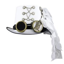 Men's White Knight Steampunk Bronze Goggles and Gears Masquerade Costume Top Hat J19541