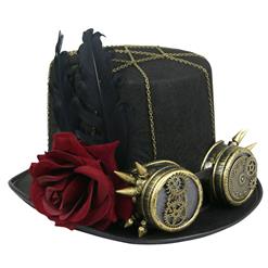 Unisex Steampunk Red Rose and Bronze Goggles Masquerade Fancy Costume Top Hat J19542
