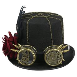 Unisex Steampunk Red Rose and Bronze Goggles Masquerade Fancy Costume Top Hat J19542