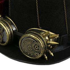 Unisex Steampunk Red Rose and Bronze Goggles Masquerade Fancy Costume Top Hat J19542