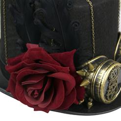 Unisex Steampunk Red Rose and Bronze Goggles Masquerade Fancy Costume Top Hat J19542