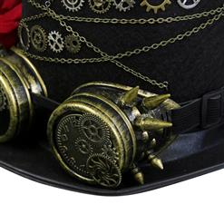 Steampunk Red Rose and Gear Goggles Masquerade Fancy Halloween Costume Top Hat J19842