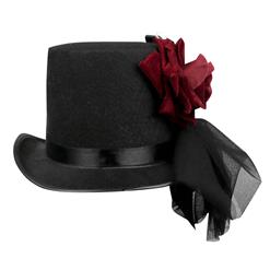 Gothic White Skeleton Red Rose and Gear Masquerade Halloween Costume Bowknot Top Hat J19844