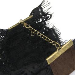 Victorian Gothic Black Floral Lace Wristband Bronze Gear Cloth Bracelet J19846
