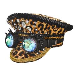 Steampunk Leopard Print Rivets and Gemstones Police Cap Nightclub Cosplay Costume Hat J21541