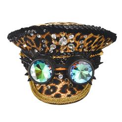 Steampunk Leopard Print Rivets and Gemstones Police Cap Nightclub Cosplay Costume Hat J21541