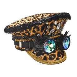 Steampunk Leopard Print Rivets and Gemstones Police Cap Nightclub Cosplay Costume Hat J21541