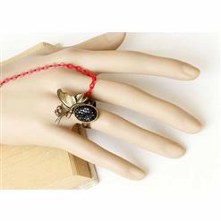 Retro Red Velvet Wristband Black Rose Embellished Bracelet with Ring J18101