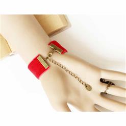 Retro Red Velvet Wristband Black Rose Embellished Bracelet with Ring J18101