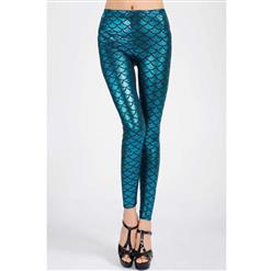 Sexy Leggings, Fashion Low Waist Legging Pants, Cheap Fish Scale Pattern Leggings, Ladies Turquoise Leggings, #L10263