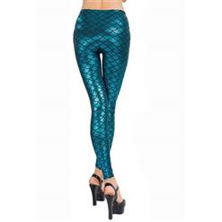 Sexy Peacock Blue Fish Scale Pattern Low Waist Leggings L10263