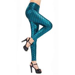 Sexy Peacock Blue Fish Scale Pattern Low Waist Leggings L10263