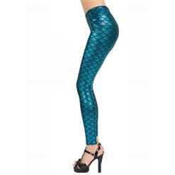 Sexy Peacock Blue Fish Scale Pattern Low Waist Leggings L10263