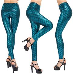Sexy Peacock Blue Fish Scale Pattern Low Waist Leggings L10263