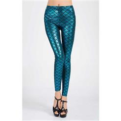 Sexy Peacock Blue Fish Scale Pattern Low Waist Leggings L10263