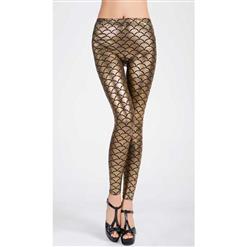 Sexy Leggings, Fashion Low Waist Legging Pants, Cheap Fish Scale Pattern Leggings, Ladies Gold Leggings, #L10264