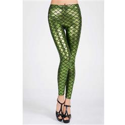 Sexy Leggings, Fashion Low Waist Legging Pants, Cheap Fish Scale Pattern Leggings, Ladies Green Leggings, #L10265