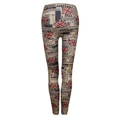 Women's Fashion Union Jack and Newspaper Pattern High Waist Leggings L5190