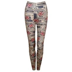 Women's Fashion Union Jack and Newspaper Pattern High Waist Leggings L5190