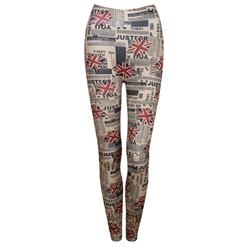 Women's Fashion Union Jack and Newspaper Pattern High Waist Leggings L5190