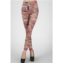 Women's Fashion Union Jack and Newspaper Pattern High Waist Leggings L5190