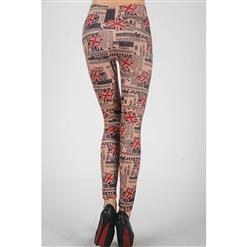 Women's Fashion Union Jack and Newspaper Pattern High Waist Leggings L5190