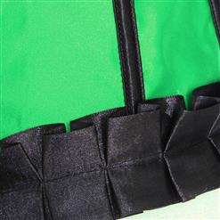 Sexy Green Satin Strapless Ruffle Trim Plastic Bone Burlesque Overbust Corset M2880