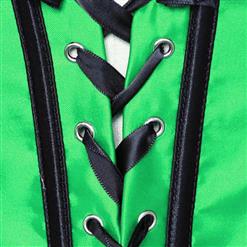 Sexy Green Satin Strapless Ruffle Trim Plastic Bone Burlesque Overbust Corset M2880