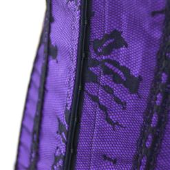 Sexy Purple Satin Floral Lace Strapless Overbust Corset M4221